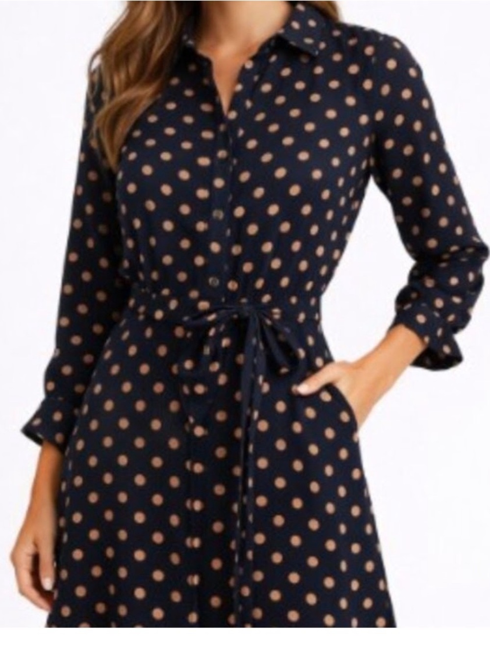 Banana Republic Belted Navy Shirt Dress with Tan Polka Dots - size 14 - NWOT